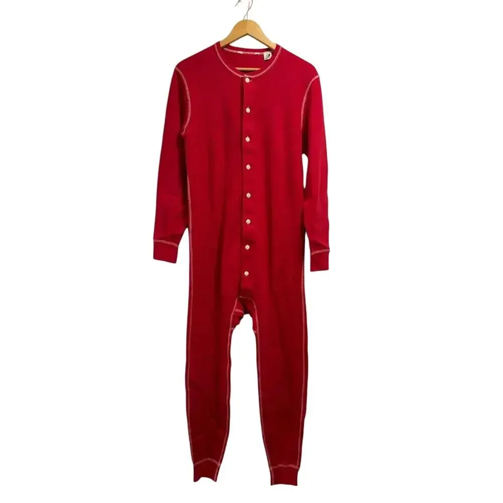J.Crew Waffle Union Thermal Suit One Piece Button Front Persian Red NWOT XS